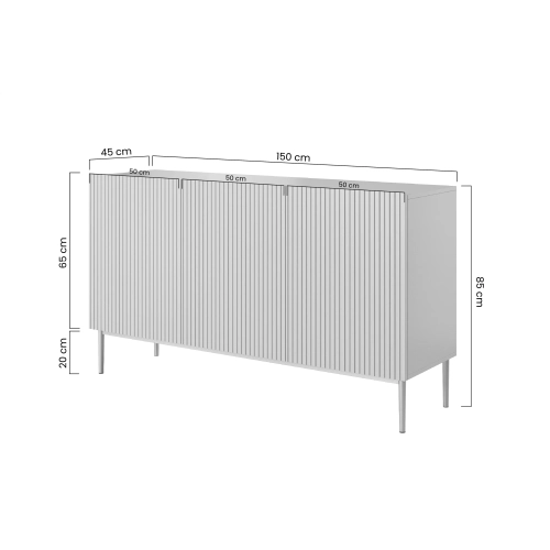 Komoda Nicole 150 cm z ryflowanym frontem - kaszmir / czarne nóżki